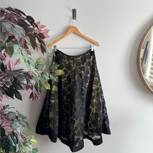 NIC+ZOE Black A-Line Skirt with Olive Floral Overlay